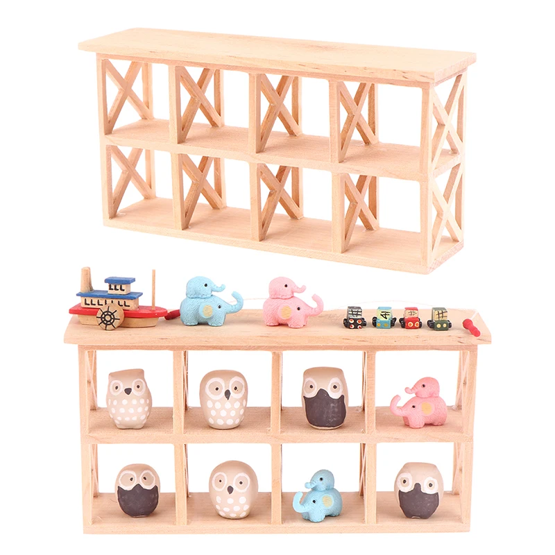 Dollhouse Miniature Cup Holder Multilayer Storage Rack Solid Wood Storage Shelf Cabinet Furniture Model Doll House Scene Decor