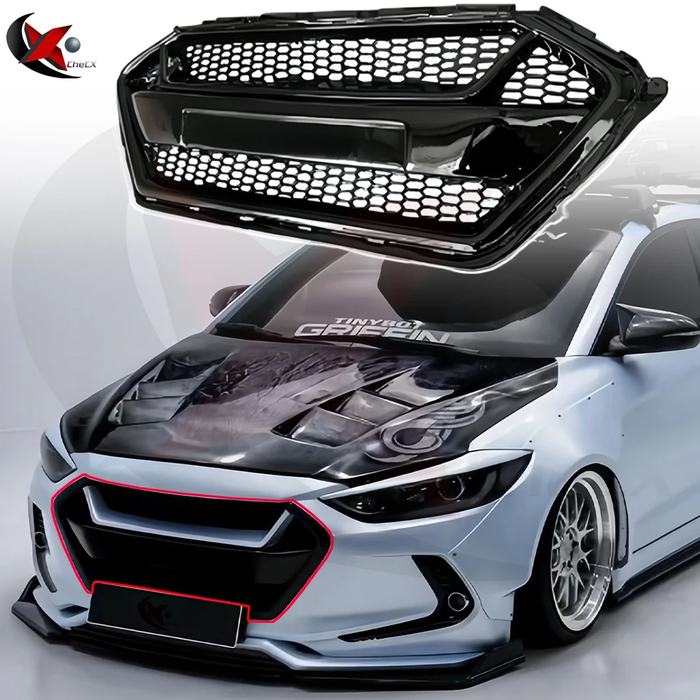 

For Hyundai Elantra Lead Drive 2016-2018 Front Bumper Ghostface Shape Air Intake Grille License Plate Frame Style Retrofit ABS