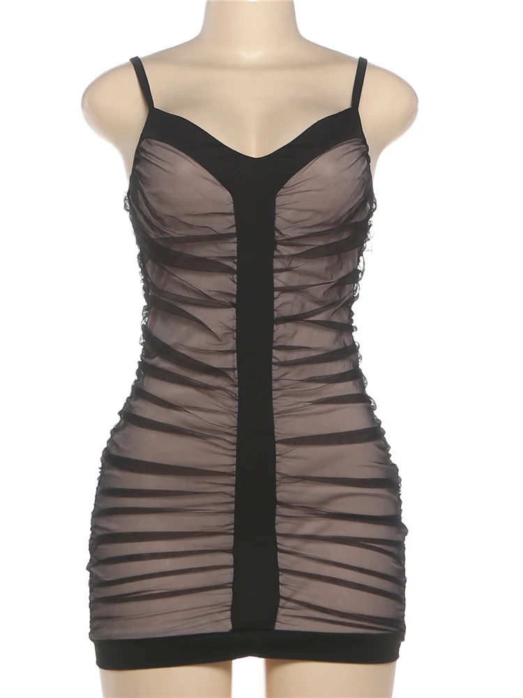 Sexy malha cinta vestido feminino ruched retalhos dupla camada hottie pêssego hip estiramento rua clubwear magro bodycon