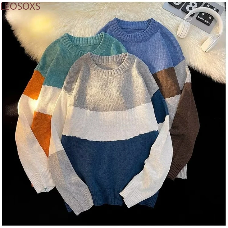 Loose round Neck Thickened Knitted Sweater Men's Casual Style Couple's Lazy Fashion Cross-Border Japanese Style Light Fresh Colo