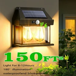 Lampada da parete solare per esterni a doppia lampadina con sensore di movimento luce solare impermeabile per portico striscia luminosa 3 modalità per cortile Garage giardino