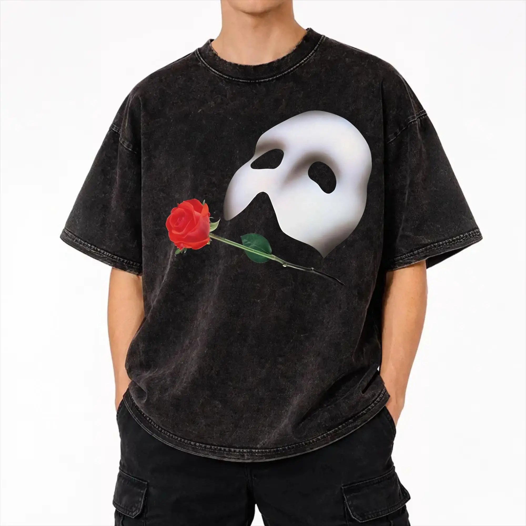 Phantom of The Opera T Shirts Hip Hop Washed Short Sleeve Harajuku T-Shirt  Casual for Men Women Streetwear Graphic Printed Tees