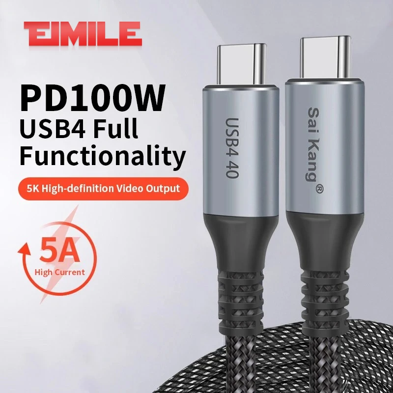 PD 100W USB4.0 40Gbps Type C to C Data Cable Blazing-Fast Charging Cable 5K@60Hz for PS5 Game Console Phone Tablet MacBook Pro