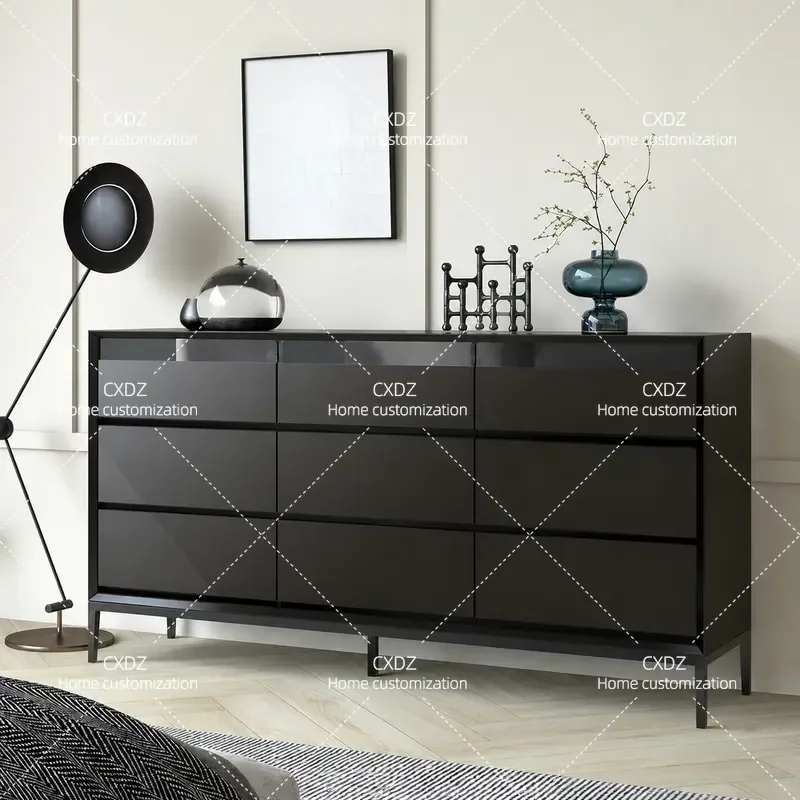 Italian Minimalist 9 Drawer Chest Cabinet Nordic Modern Living Room Bedroom Storage with Damping Drawers and Fingerprint Lock