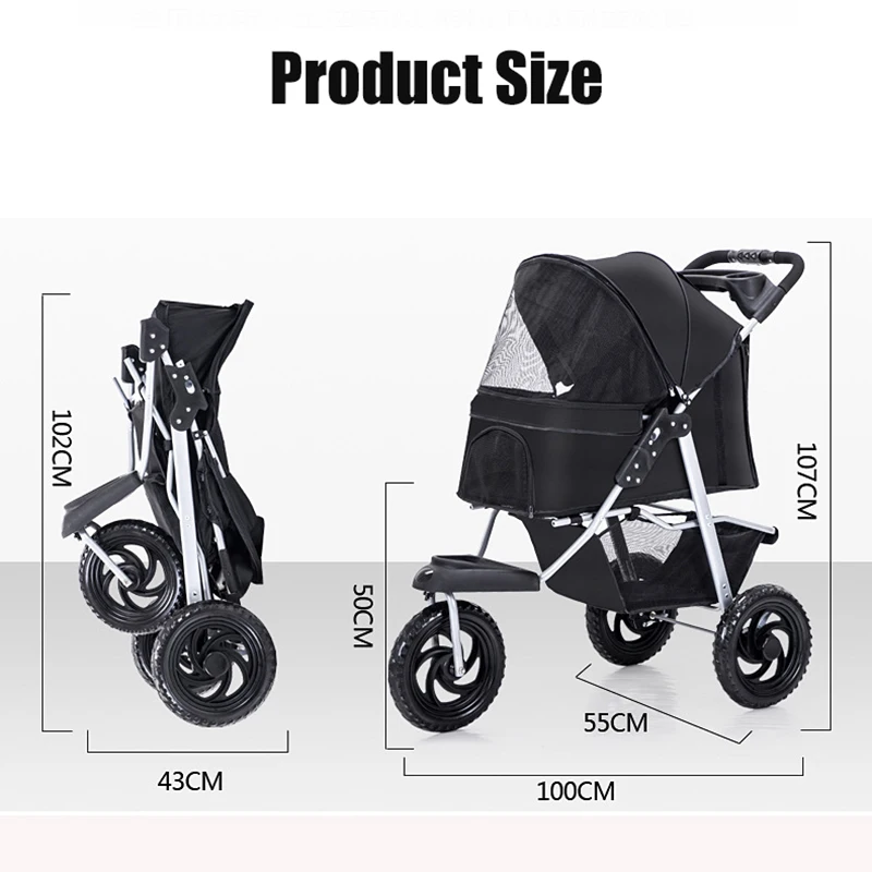 Portable 3 Wheels Pet Trolley Multipurpose Pet Strollers Outdoor Travel Carrier Cat Dog Pet Strollers With Cup Holder