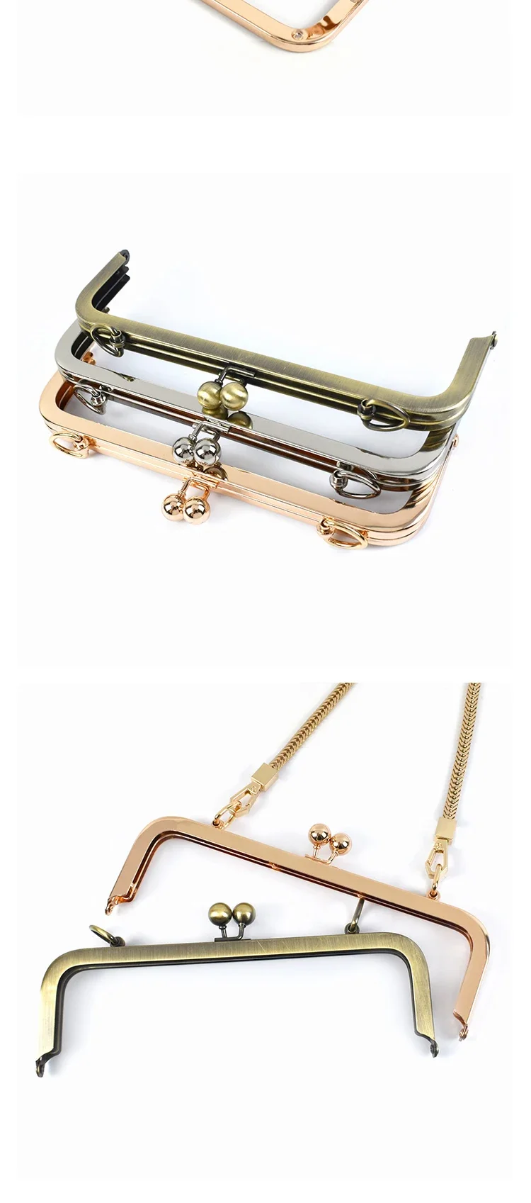 1/2Pcs Deepeel 20/25cm Metal Square Kiss Clasp Smooth Bead Head Handles Purse Handbag Frame Brackets DIY Hardware Accessories