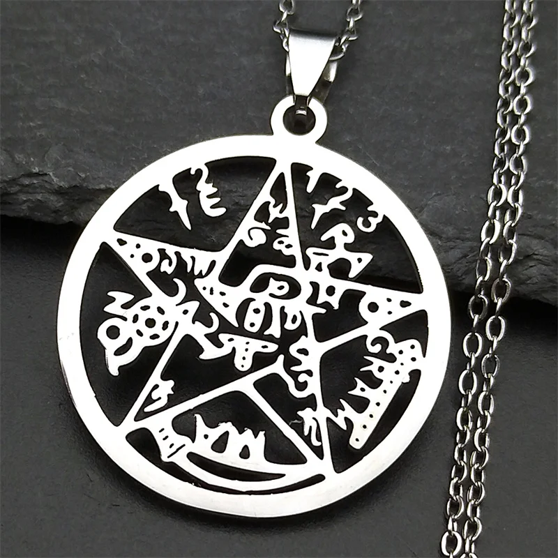 Witchcraft Pentagram Tetragrammaton Wisiorek Naszyjnik ze stali nierdzewnej dla kobiet Mężczyźni Żydowska ochrona Tetragramaton Biżuteria N425