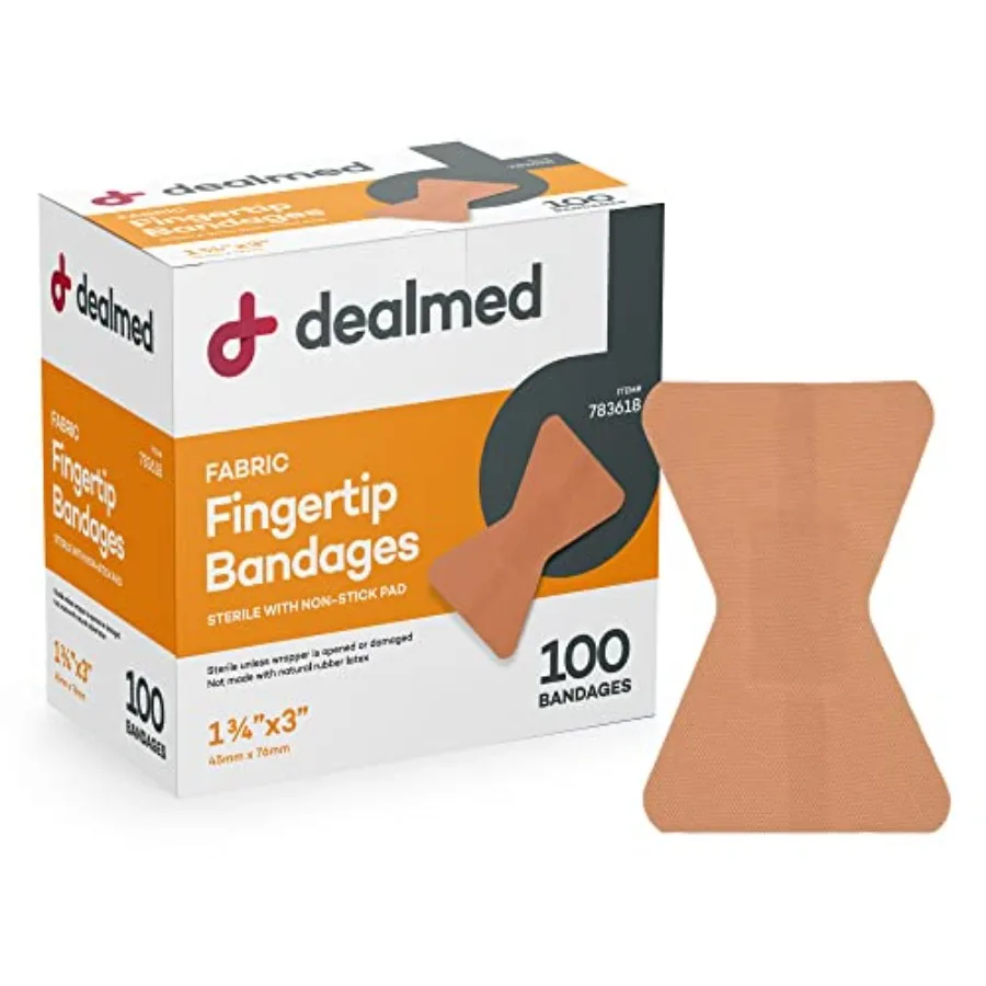 Vendajes Adhesivos Flexibles de Tela Dealmed para Dedos, 100 Unidades, 1 Paquete, con Almohadilla Antideslizante, Sin Látex, Cuidado de Heridas para Dedos