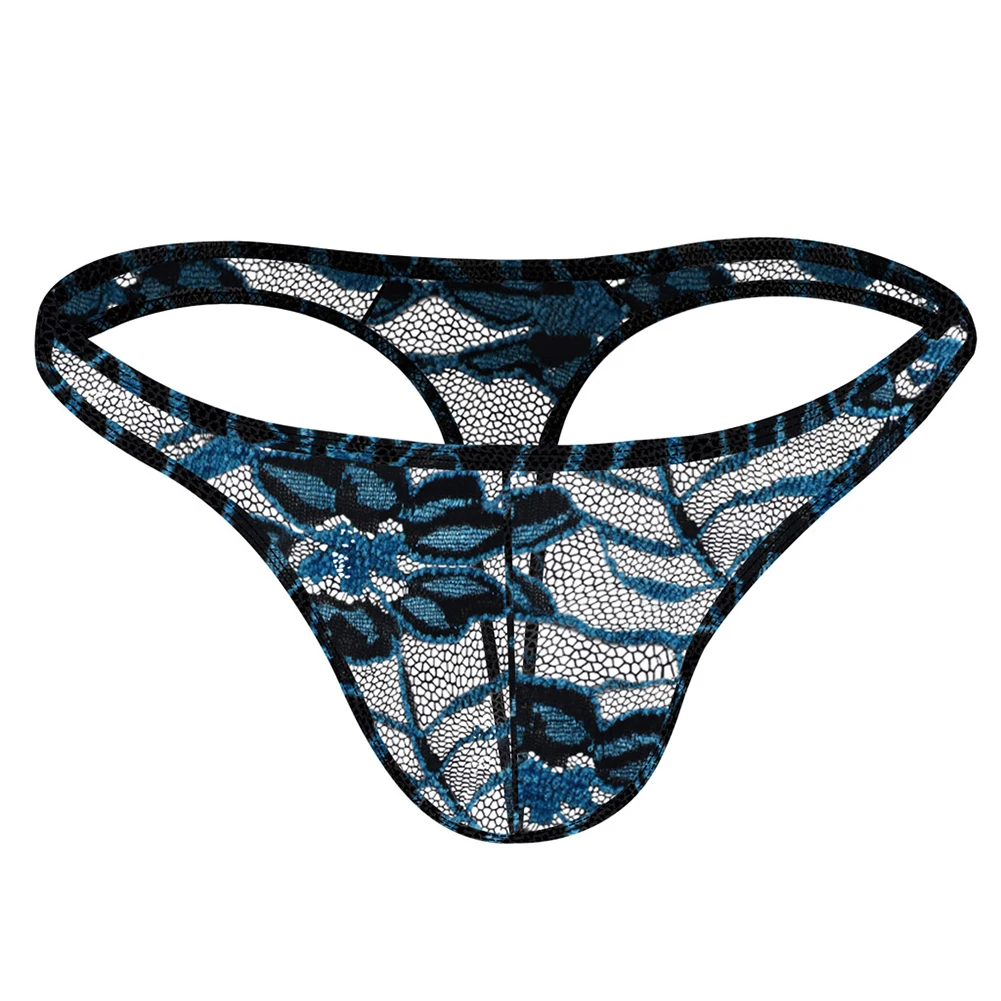 

Men Sexy Low Rise Lace Print Briefs Sheer Thongs Sexy Tоy Mens Underwear Breathable T-back See Through G-string Underpants Men