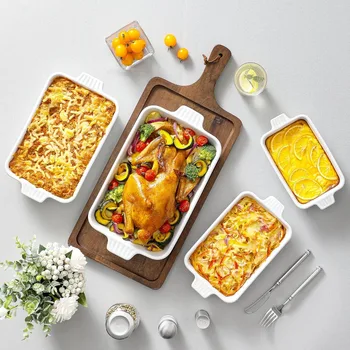 White Ceramic Baking Dish Set 6
