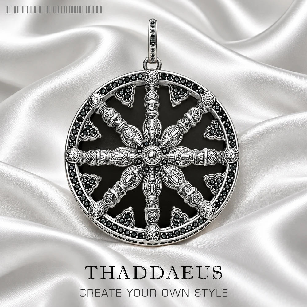 Pendant Karma Wheel Brand New Fine Jewelry Europe Vintage Accessories 925 Sterling Silver Gift For Woman Men