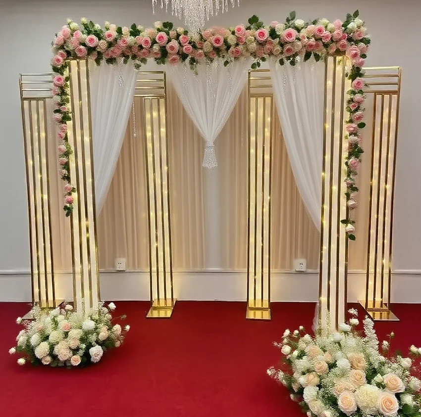 

Блестящий золотой свадебный арочный фон 1 шт. или 3 шт. позолоченный железный церемониальный дверной стенд персонализированный свадебный железный фон