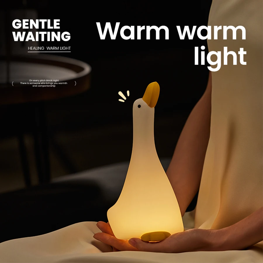 1pc Lying Flat Duck Pat Light Bedroom Night Light Cute Night Light Silicone Dimmable Timing Lamp Tap Control For Bedroom Decor