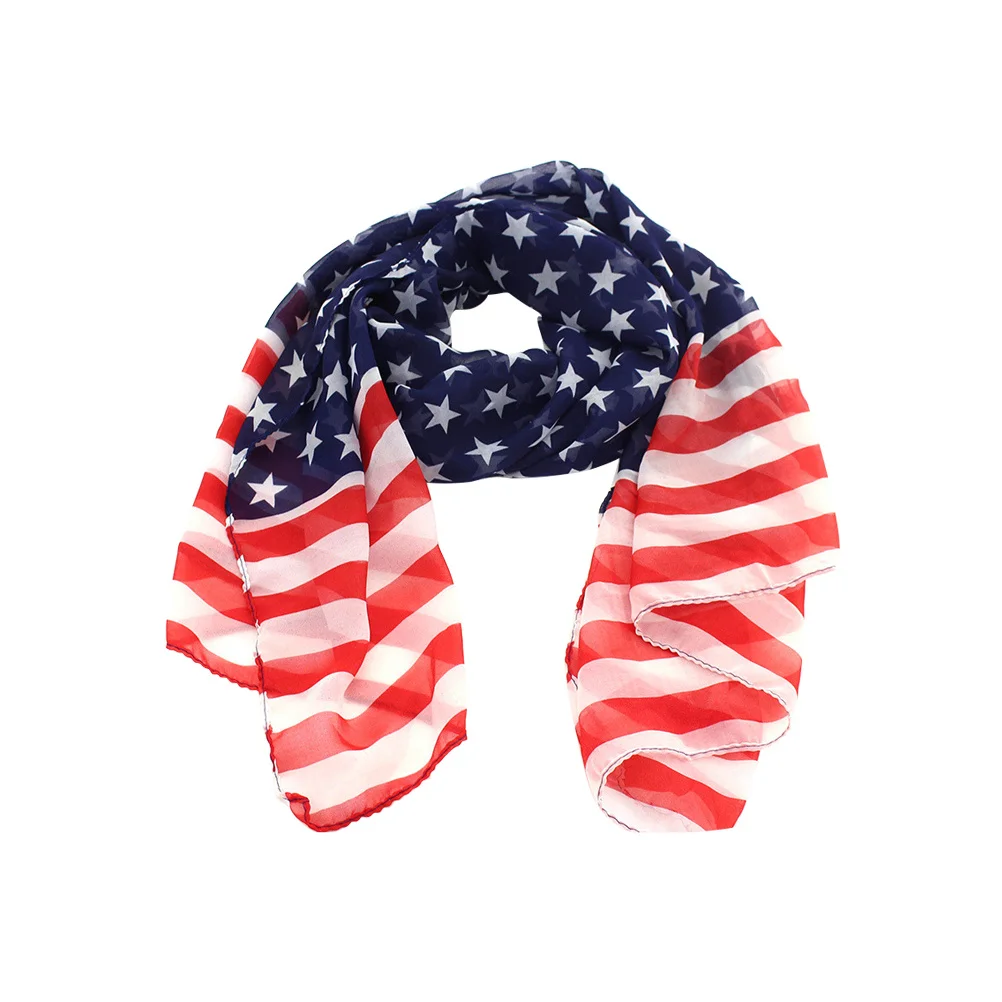 

American Flag Pattern Stars Stripes Long Chiffon Shawl Beach Towel Picnic Mat Tablecloth Wall Hanging Tapestry Lightweight