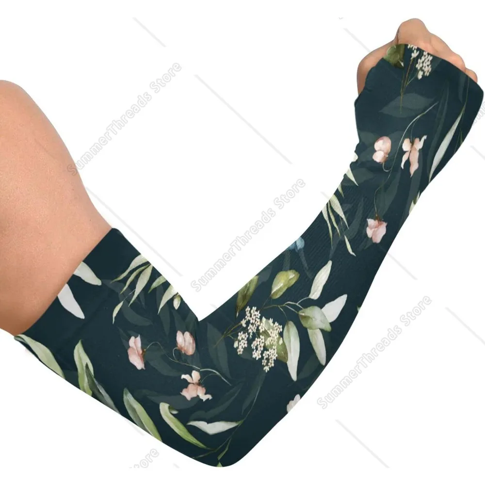 Ärmel mit Blumen und grünen Blättern, Armschutz für Damen und Herren, Frühlingsblumen, kühlende Sonnenschutz-Armmanschette, 2er-Pack