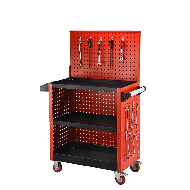 3-Layer trolley wheel car garage tool cabinet workshop tool cart with hanging plate is easy to use, durable and practical, good