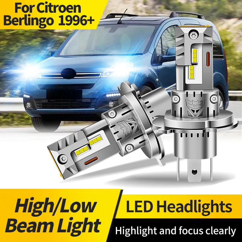 

2PCS For Citroen Berlingo 1996 H4 Hi/Lo Beam Lamp LED Canbus for Car Headlight Bulbs HB2 12V Super Bright 6000K White Auto Light