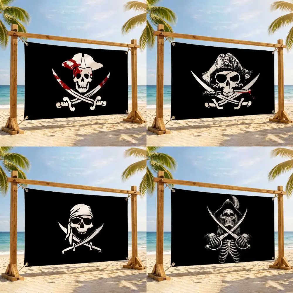 Skull Crossbones Flags Tapestry Creative Pattern Photo Living Room Wall Art Party Outdoor Decor