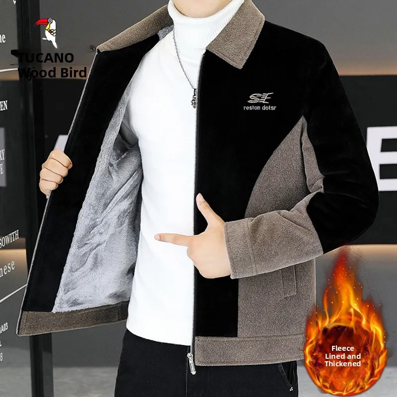 

TUCANO Winter Thiened Fce Lined Casual Men's Jaet Stand Collar Zipper Closure Long Sve Faionable Urban Sle Coat