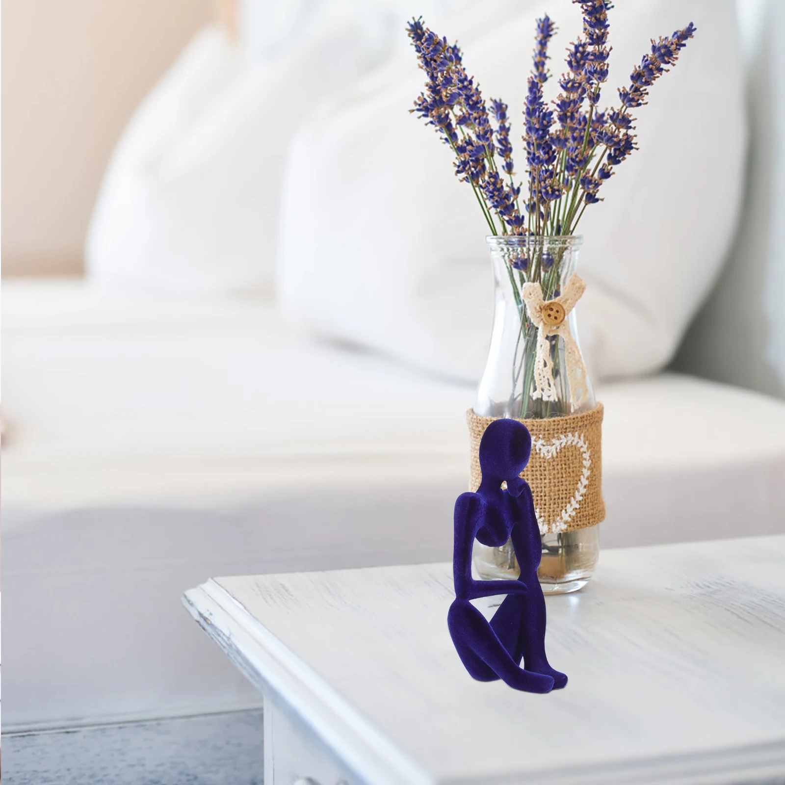 

Abstract Resin Flocking Thinker Statue Decor Figurine Home Office Flocking Thinker Adornment Desk Bookshelf Craft Small Blue