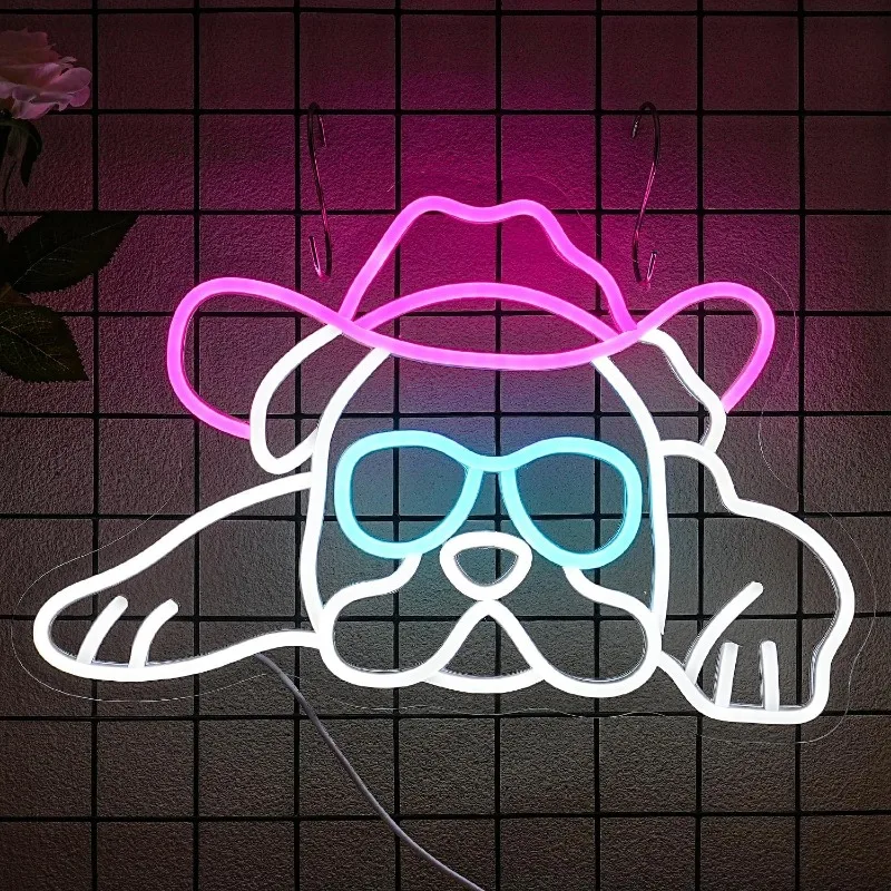 Dog Neon Light with Cowboy Hat,  Wall Decor for Home, Pet Store,  Vibrant Light Artwork, Party Decoration, Home Decorators
