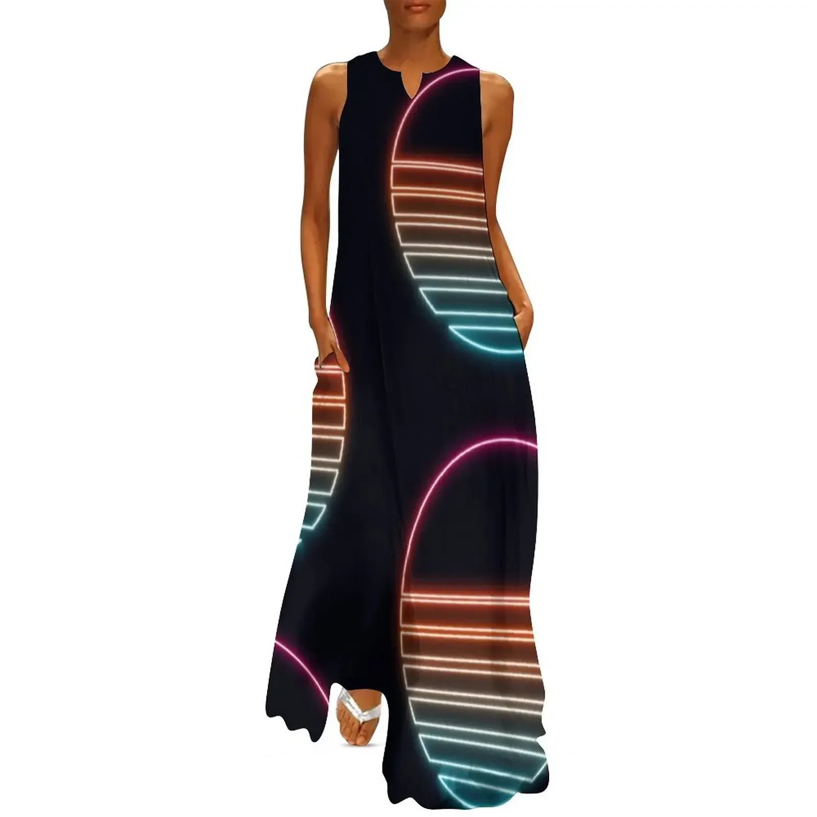 

Retro 80s Neon Sun Long Dress Clothing sensual sexy dress for women dress for woman birthday dresses for women