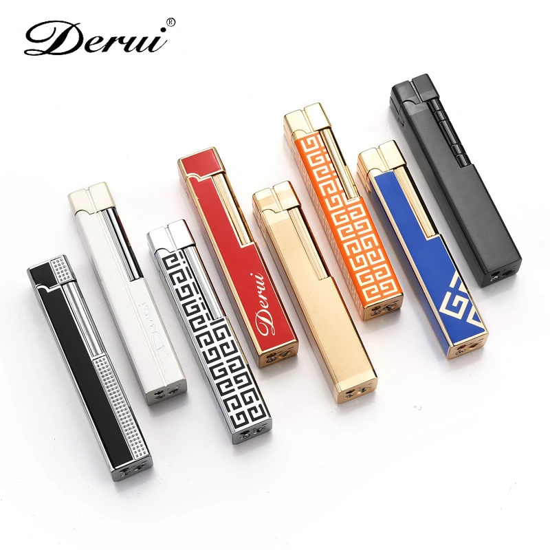 DERUI Mini Metal Retro Grinding Wheel Gas Lighter Lady Side Sliding Lighter Open Flame High-end Boutique Cigarette Lighter Gifts