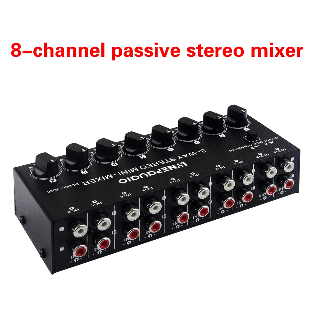 Mini mezclador estéreo pasivo de 8 canales No requiere energía Mezclador de audio estéreo de 8 canales Interfaz RCA