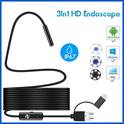 Endoscope industriel d'égout HD, endoscopie de tuyauterie étanche, mini caméra de type C, 3 en 1, endoscope automobile pour Android, 5.5mm, 8mm