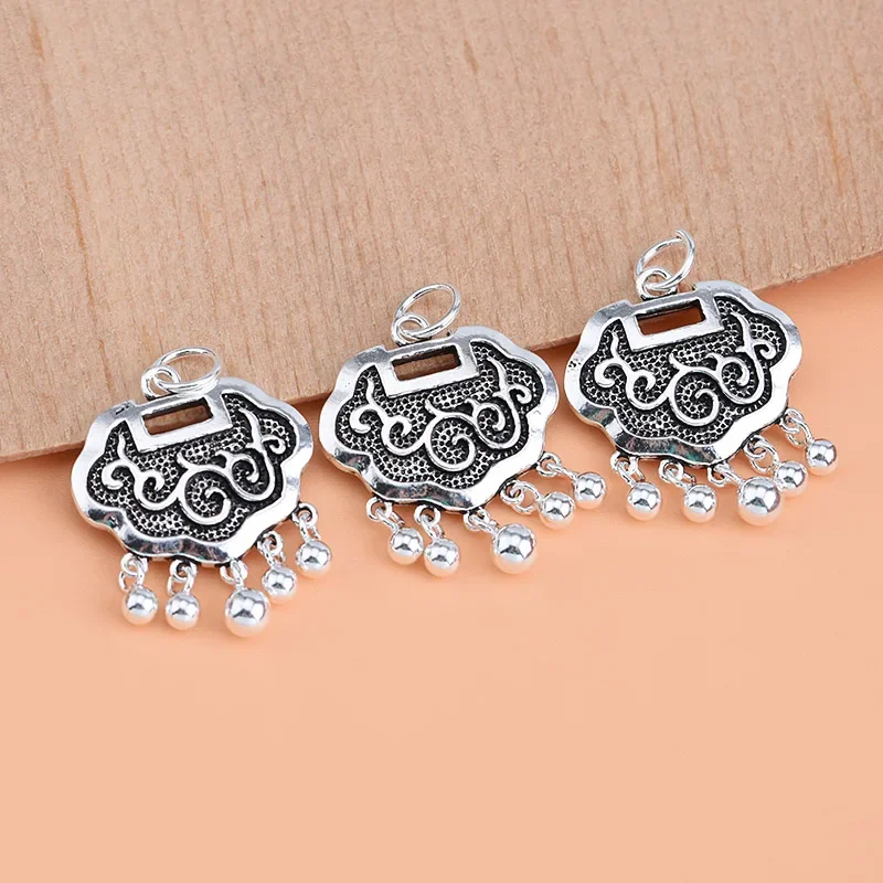 S925 sterling silver Thai silver diy accessories vintage Xiangyun longevity lock pendant DIY bracelet necklace pendant accessori