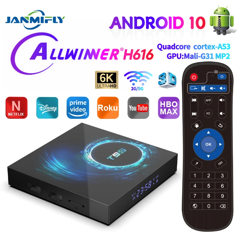 T95 Smart TV Box Android10 2.4G/5G Dual WIFI 6K HD Supports Multiple Video Formats Multimedia H616 Quadcore-Cortex-A53