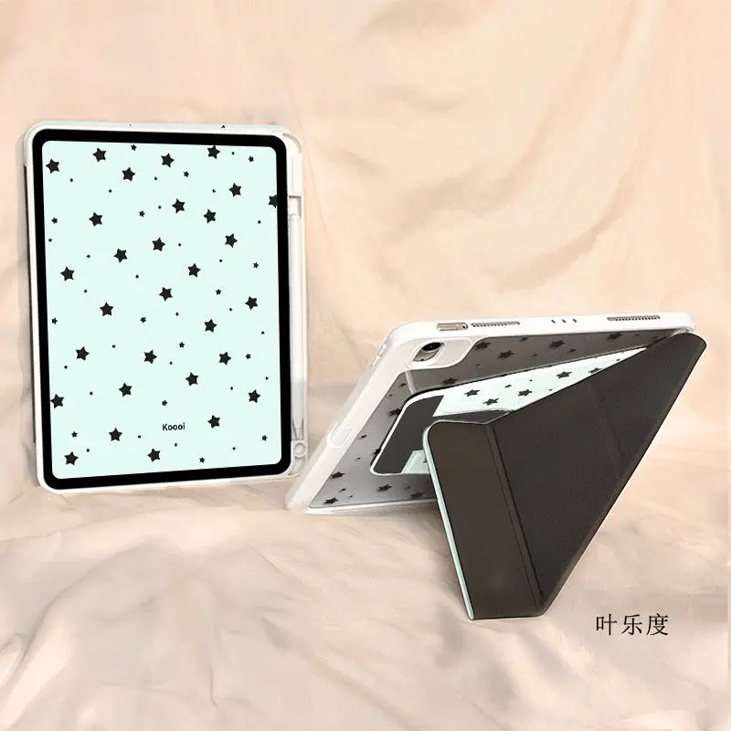 Ins Green Stars iPad Case For iPad Pro 11 13in 2025 iPad Pro 12.9in Air7 10th 11th M4/5 Anti-fall Protective Rotate Y-Fold Cover