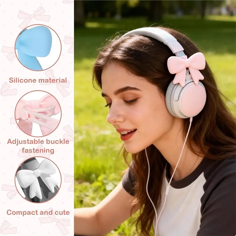 DTB7 6PCS Silicone Bow Headphone Accessories Cute Clip-on Headset Bow Decor DIY Headphone Decor for Gamers Students Music Lovers