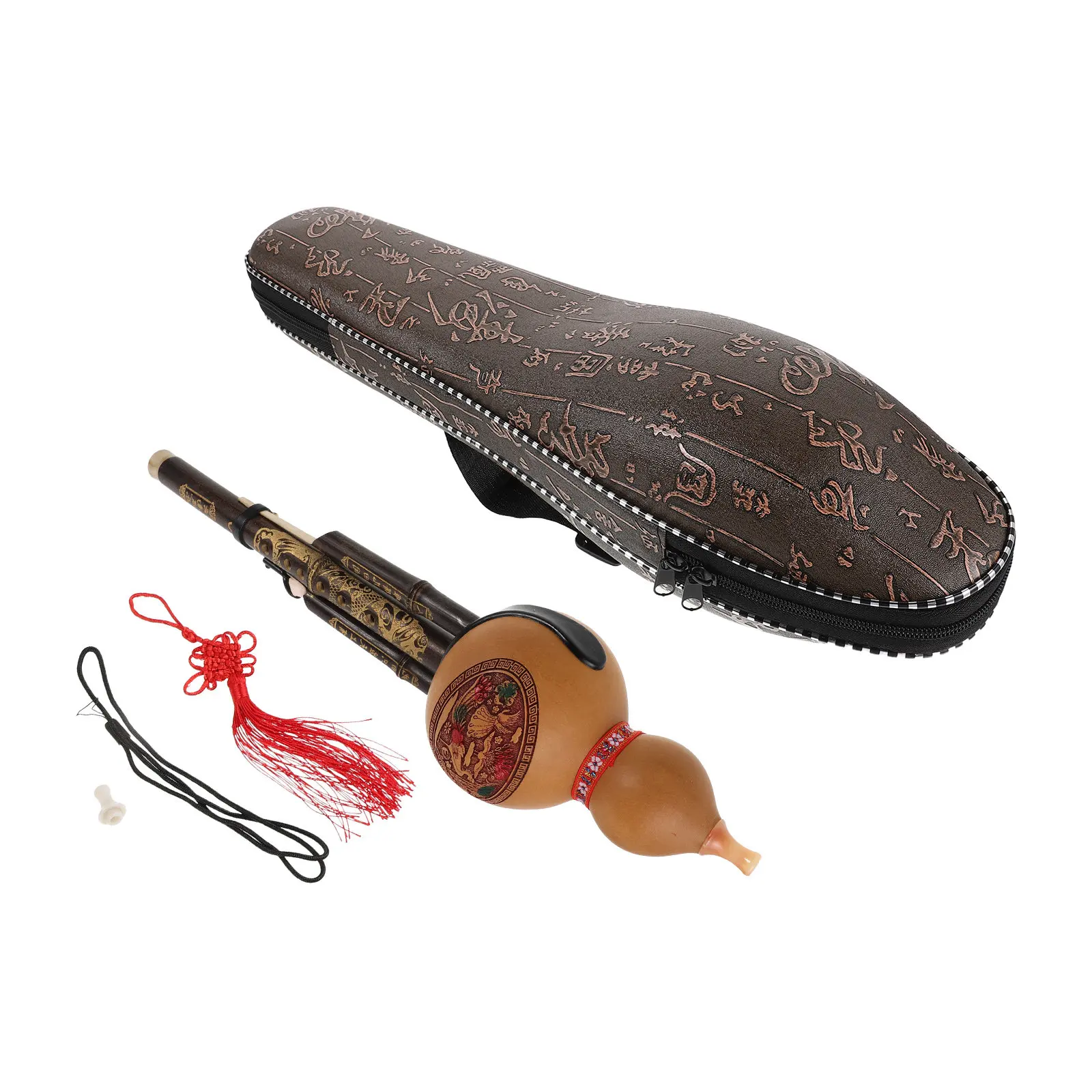 Chinese Hulusi Bamboo Gourd Cucurbit Flute Key of C Ethnic Starter Music Instrument with Protective Case for Beginners