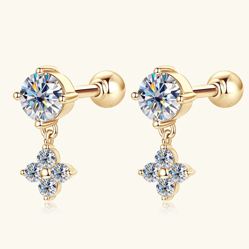 

HanYu 10K Gold Moissanite Lucky Four Leaf Clover Women's Earrings Engagement Gift