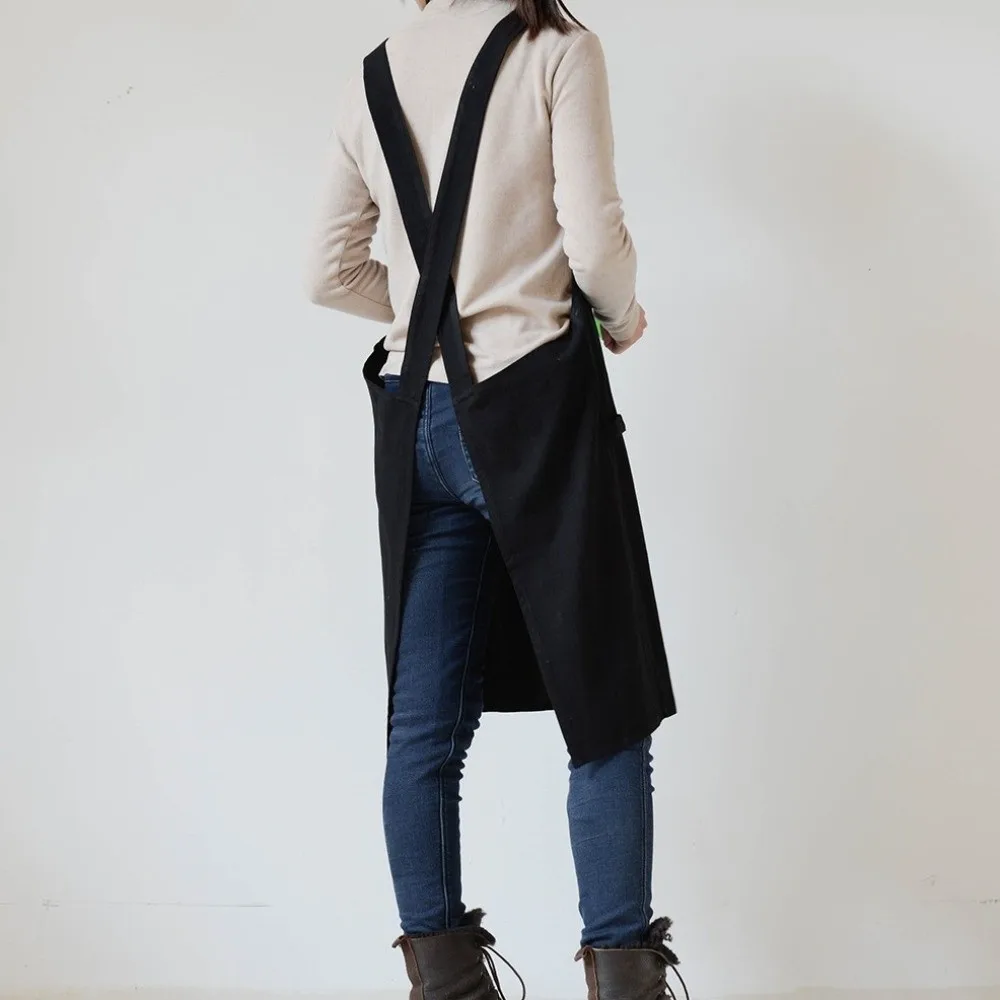 

Хлопковый японский минималистичный кухонный фартук, простой однотонный фартук с карманами, многофункциональная подвесная шея, рабочая одежда унисекс