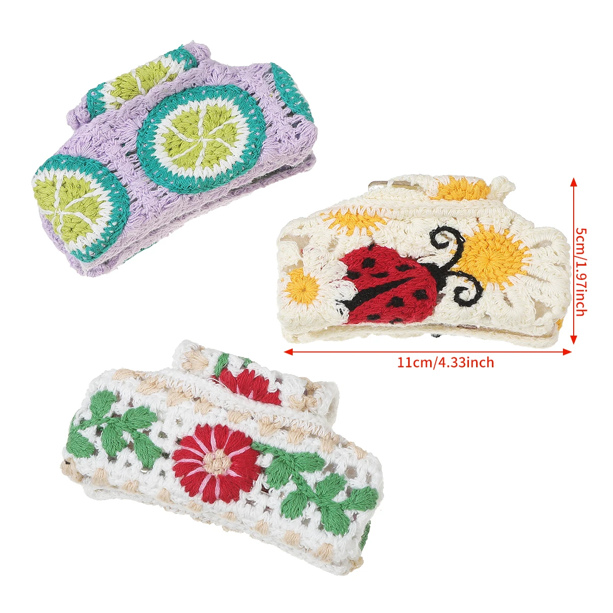 AWAYTR الكروشيه نمط النسيج الزهور مشبك شعر كليب الأزهار مشبك شعر مخلب التصفيق دبوس الشعر الفتيات النساء الكورية إكسسوارات الشعر