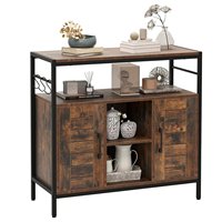 Wooden Sideboard, Kitchen Cabinet with 3 Hooks, Chest of Drawers with 2 Doors, Open Compartments, Adjustable Shelves