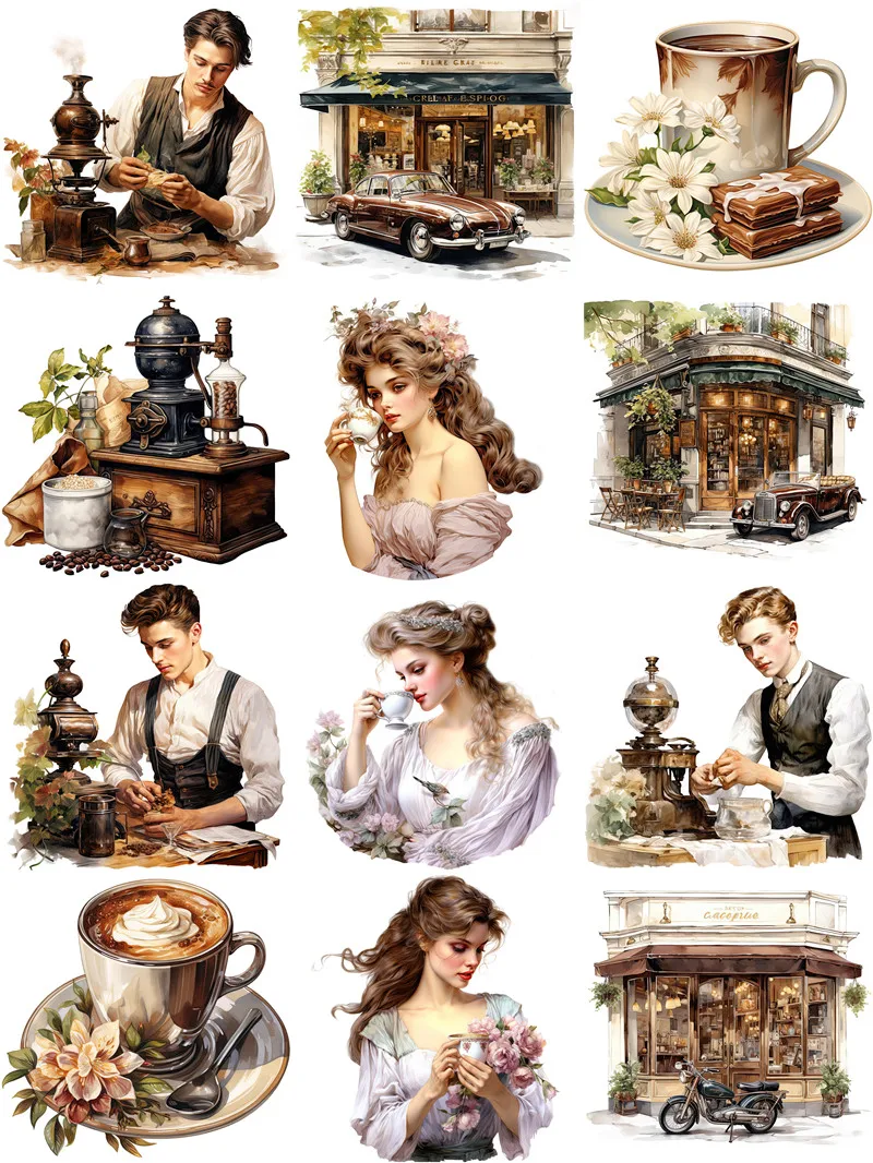 12Pcs/Pack Coffee House Sticker DIY Craft Scrapbooking Album Junk Journal Decorative Stickers