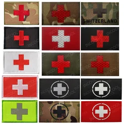 Swiss Switzerland Flag Embroidered Reflective Patches Chevron Strip 3D PVC Glow In Dark Flags Patch For Clothing Backpack