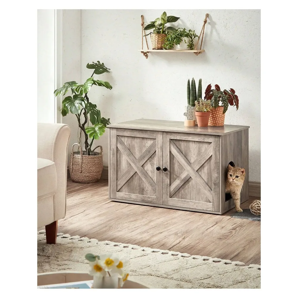 

Cat Litter Box Enclosure, Litter Box Furniture Hidden with Removable Divider, Indoor Cat House, End Table, Customized