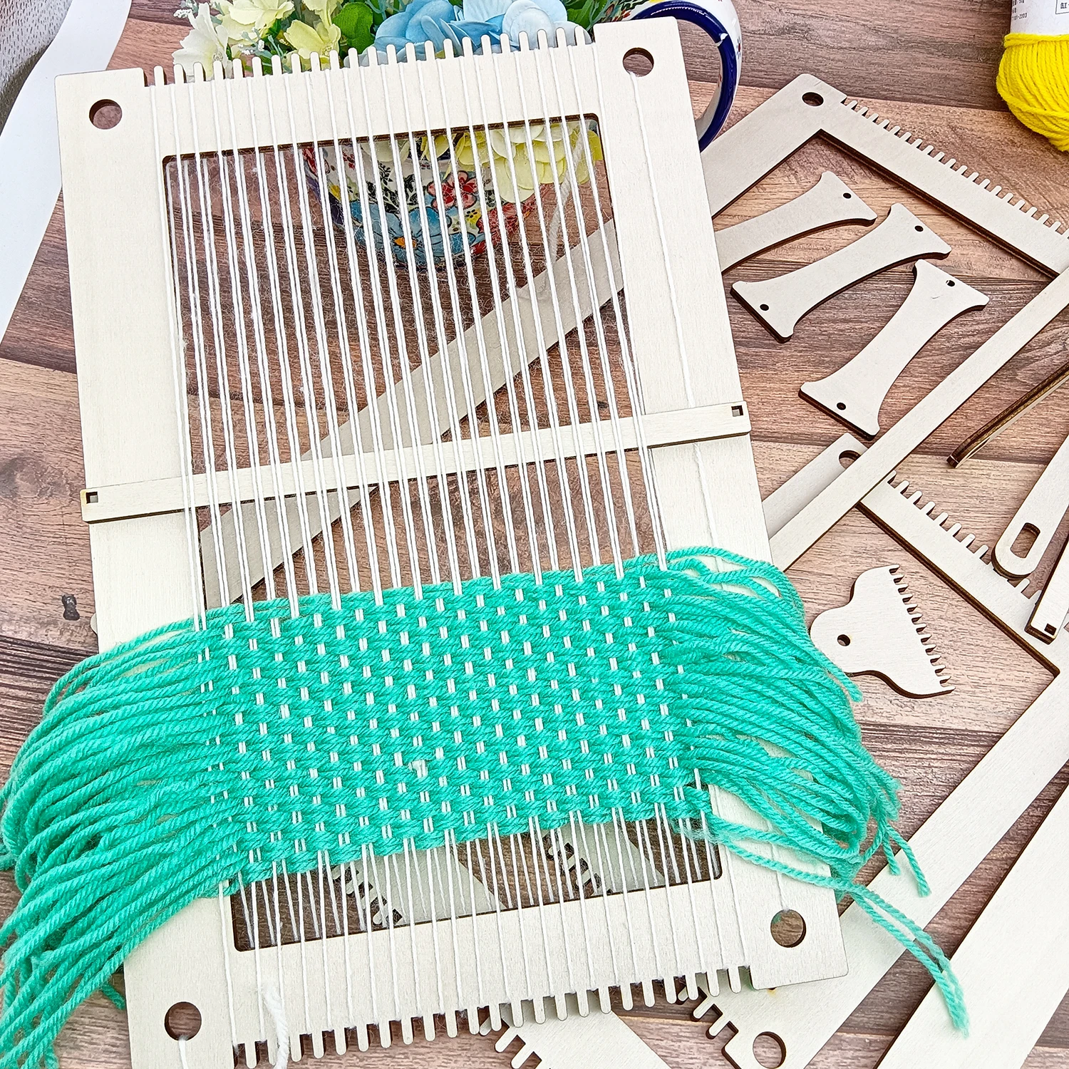 Weaving Loom Kit Weaving Frame Loom Wooden DIY with Wooden Stick, Comb, Crochet Needle for Adults Beginners Lovers view 3