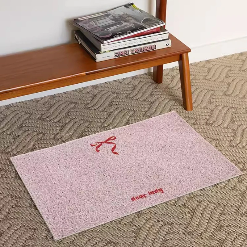 Korean Style PVC Bow Doormat Cuttable House Entrance Welcome Mat Rug Carpet Anti Dust Pad Outdoor Aesthetic Home Room Decor