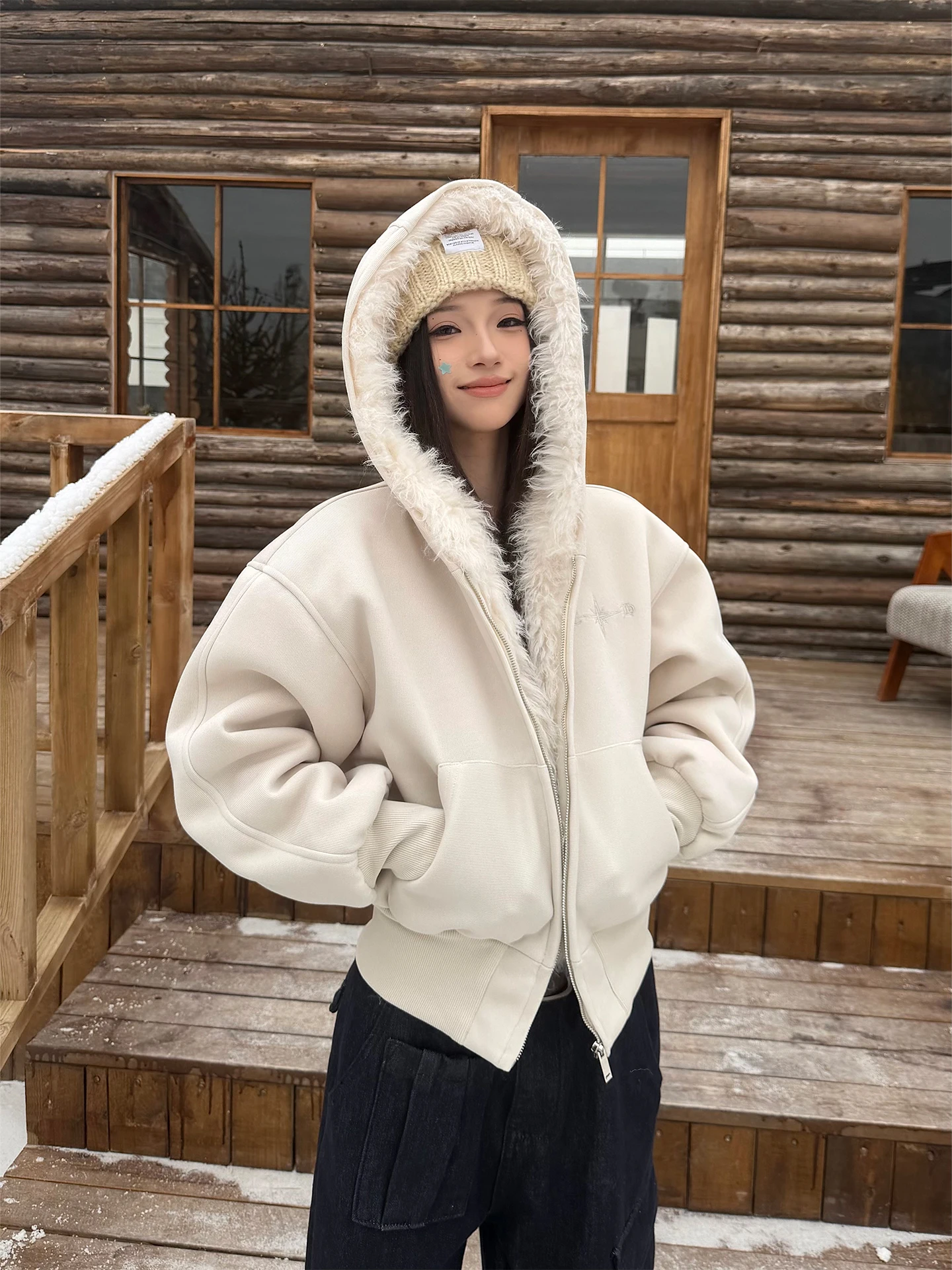 

Don Cry Fce Lined Hooded Jaet Women's Loose Fit Warm Cotton Coat with Fur Collar Comfortable Lazy Sle Winter Outfit