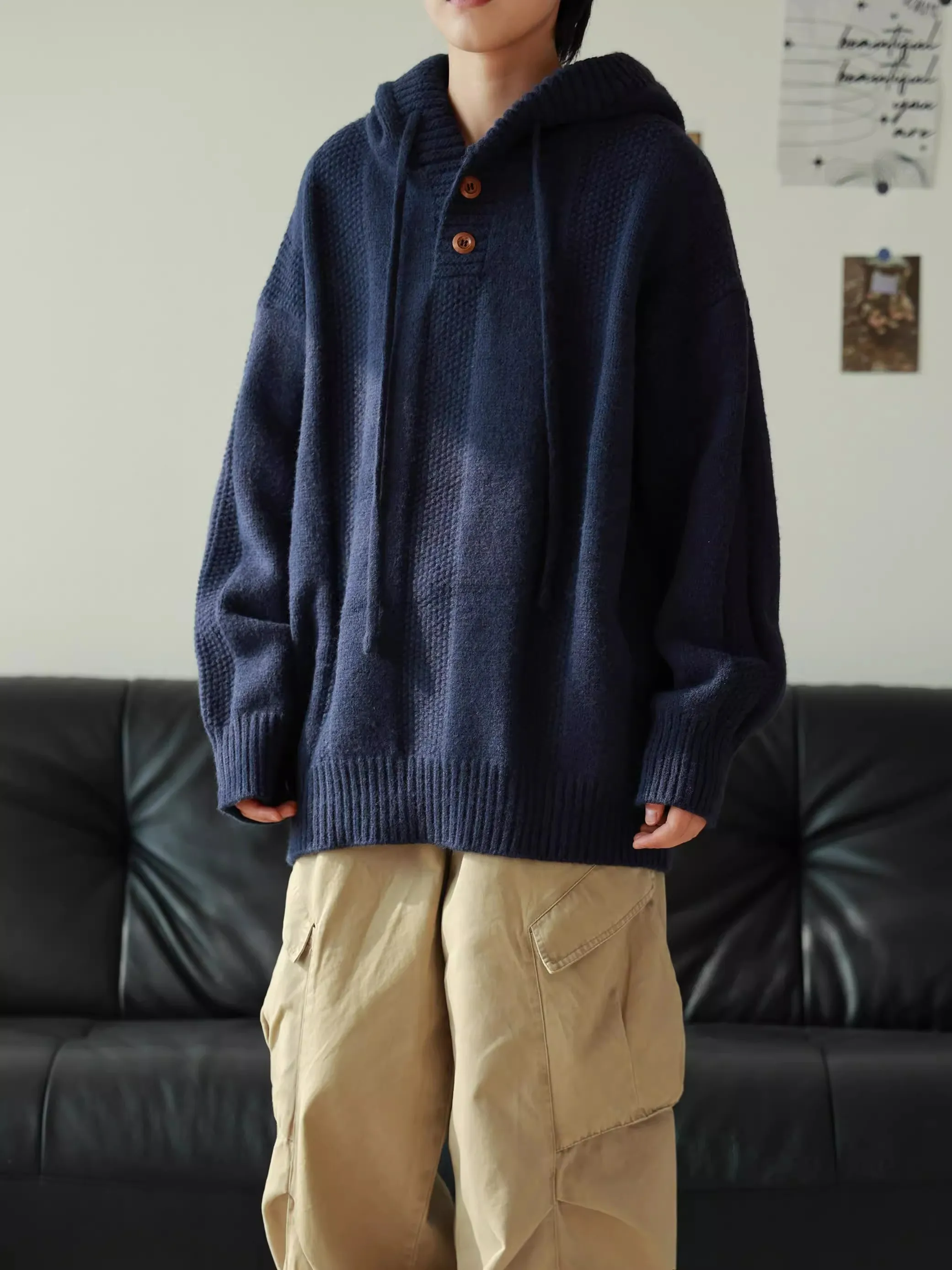 

Ретро-худи в японском стиле унисекс, осенне-зимний свободный повседневный вязаный свитер-кардиган для пар, молодежный, Vitali Sle