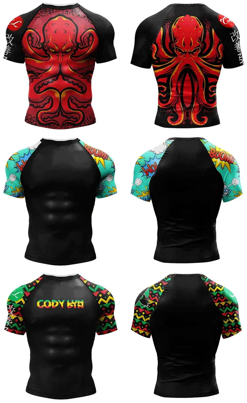 2023 Neue No-Gi BJJ Shirts Jiu-Jitsu Kickbox-Trainings-Rashguards aus Polyester-Spandex mit Kompression und Sublimationsdruck für Sport und Fitness – Detail 3