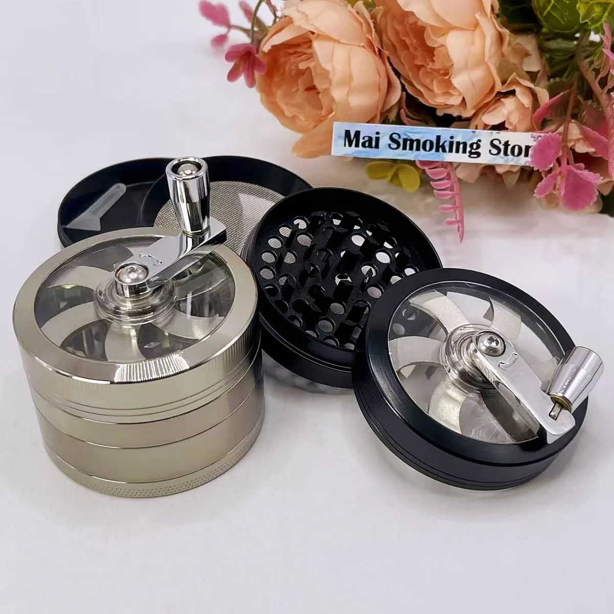 Moedor de Ervas Manual de 2,5 Polegadas com 4 Camadas, Moedor de Especiarias, Pimenta, Sal, Pilão e Ferramenta para Fumar Cigarros