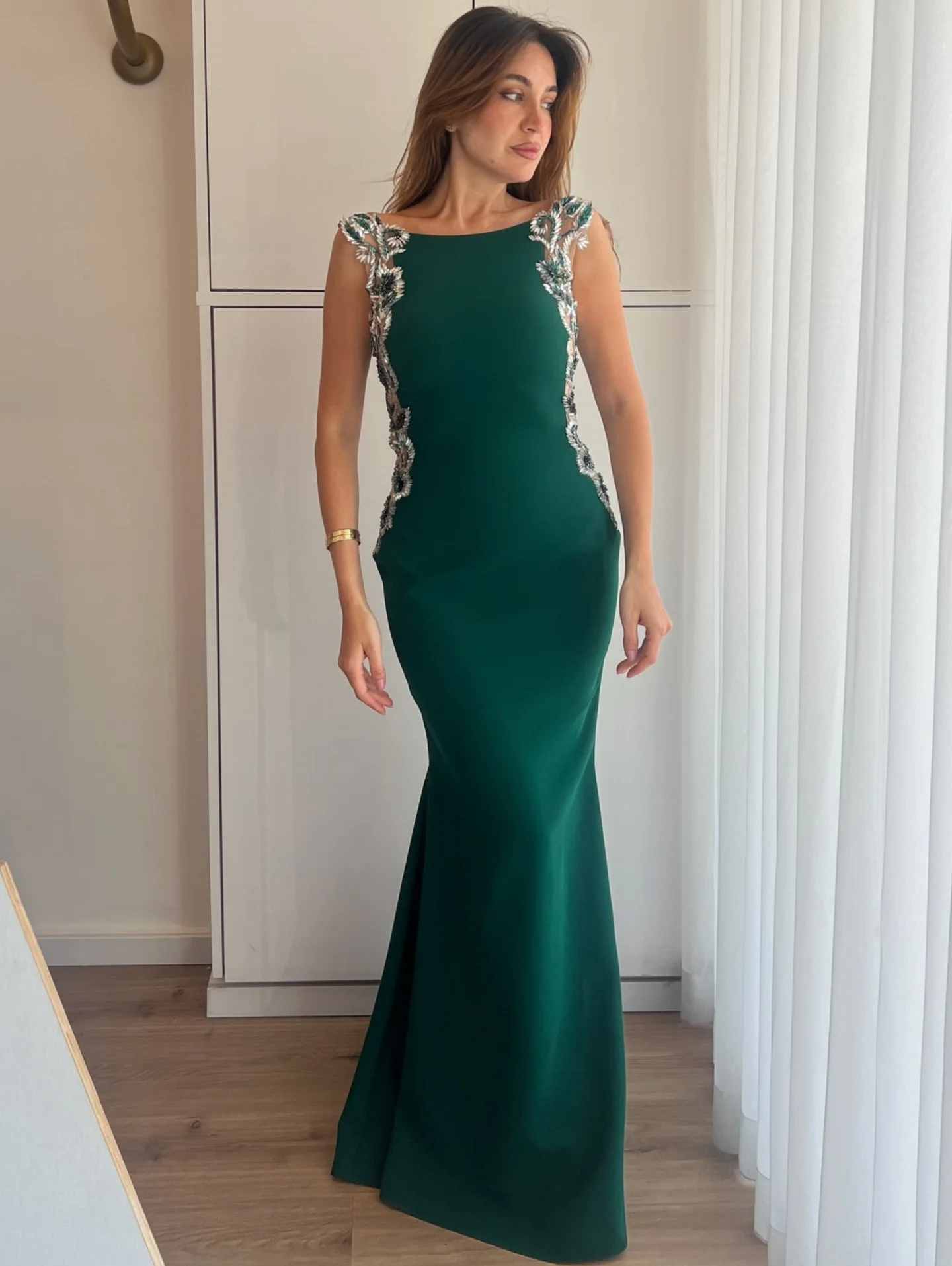 Abiti lunghi con scollo rotondo a tromba con paillettes in jersey Pastrol casual personalizzati Occasioni su misura in stile cinese