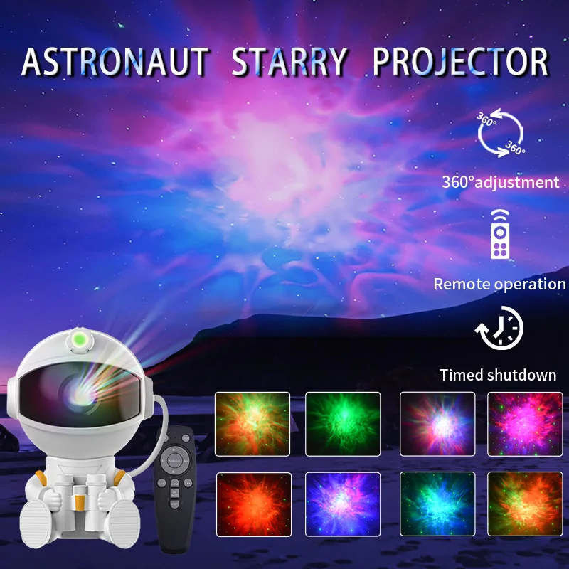 

Проектор астронавта Galaxy, звездные ночные огни для спальни, светодиодная лампа туманности, украшение для детей и взрослых, праздничный подарок