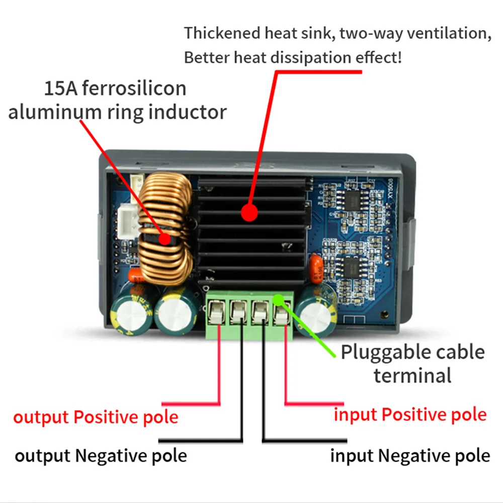 DC 6V-55V auf 0-50V 5A 8A 250W 400W CNC Einstellbarer DC-Spannungsregler CV CC Abwärtswandler-Netzteilmodul XY5005E XY5008E – Detail 4
